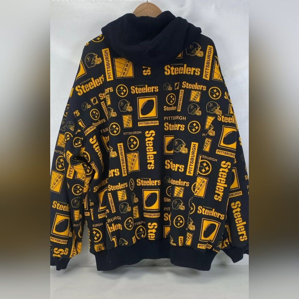 NFL Pittsburgh Steelers Black Waffle Knit Full Zip Reversible Hoodie Jacket XXL - Picture 6 of 6